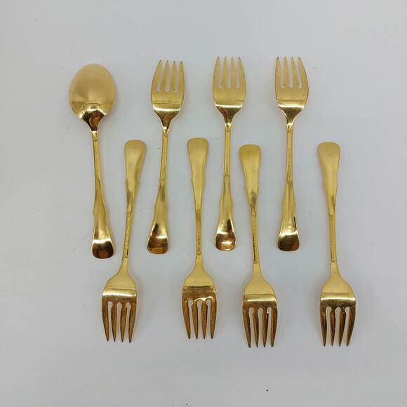 Northland Vintage Gold Tone Flatware 7 Salad Forks 1 Spoon - Picture 8 of 9